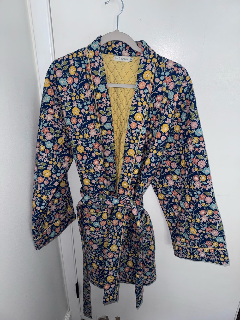Mahogany Quilted 100% Cotton Floral Belted Robe / House Coat - Size S/M
